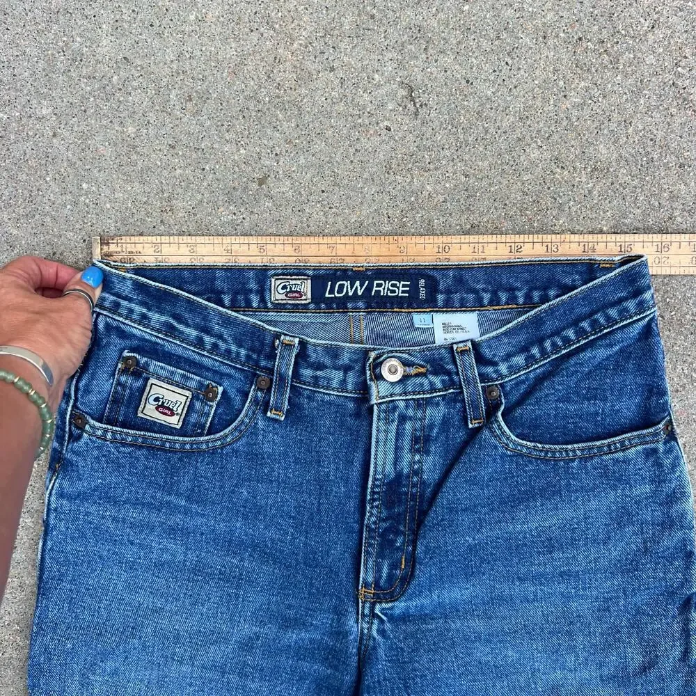 Y2K Cruel Girl 11 Long Low Rise Relaxed Fit Boot Cut Blue Jeans Cowgirl Western